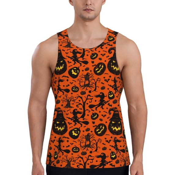 Gukieu Halloween3 Print Men's Quick Dry Fitness Vest, Round Neck Sleeveless Fitness Bodybuilding Top-Large