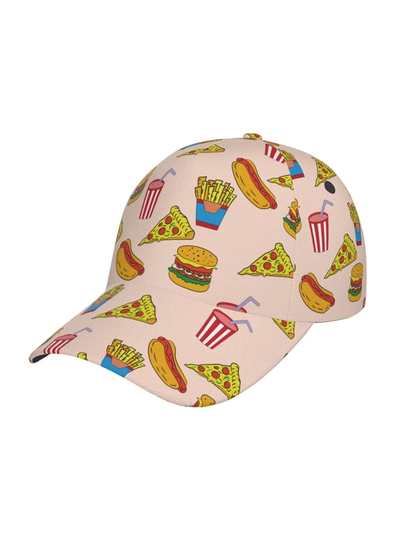 Hamburger Pizza Coke Prin Baseball Cap, Adjustable Sweat-wicking Daily,Travel, Sports Cap, Unisex
