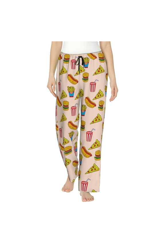 Hamburger Pizza Coke Print Women's Home Trousers, with Pockets and Drawstring Pajamas, Home Pajamas, Sleepwear-Small