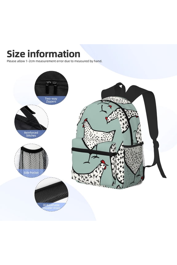 Hand Drawn Chickens Print Backpack, Waterproof Backpack with Adjustable Shoulder Straps, Suitable for Campus, Business, Travel, Unisex