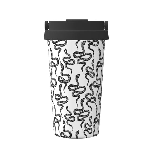 Gukieu Hand Drawn Snake Print Insulated Coffee Cup, Portable Stainless Steel Vacuum Cup with Lid, Unisex, Suitable for Office, Cafe, Car