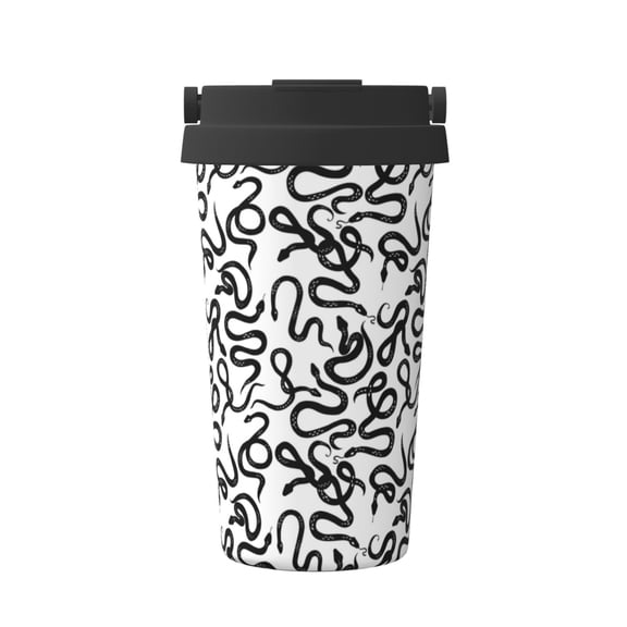 Gukieu Hand Drawn Snake Print Insulated Coffee Cup, Portable Stainless Steel Vacuum Cup with Lid, Unisex, Suitable for Office, Cafe, Car
