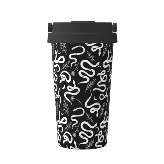 Gukieu Hand Drawn Snake Print Insulated Coffee Cup, Portable Stainless Steel Vacuum Cup with Lid, Unisex, Suitable for Office, Cafe, Car