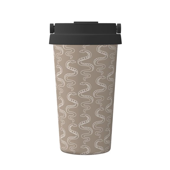 Gukieu Hand Drawn Snake Print Insulated Coffee Cup, Portable Stainless Steel Vacuum Cup with Lid, Unisex, Suitable for Office, Cafe, Car