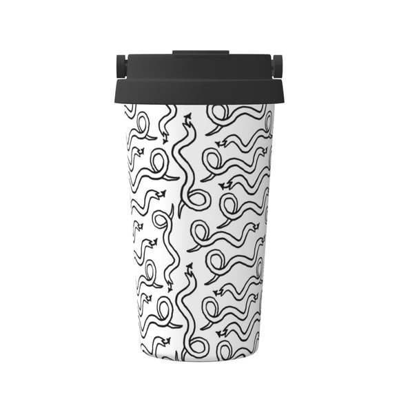 Gukieu Hand Drawn Snake Print Insulated Coffee Cup, Portable Stainless Steel Vacuum Cup with Lid, Unisex, Suitable for Office, Cafe, Car