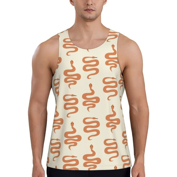 Gukieu Hand Drawn Snake Print Men's Quick Dry Fitness Vest, Round Neck Sleeveless Fitness Bodybuilding Top-Small
