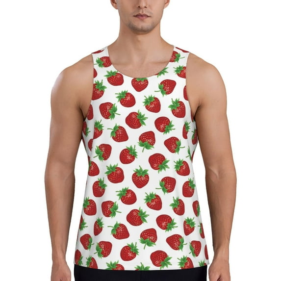 Gukieu Hand Drawn Strawberry Print Men's Quick Dry Fitness Vest, Round Neck Sleeveless Fitness Bodybuilding Top-4X-Large