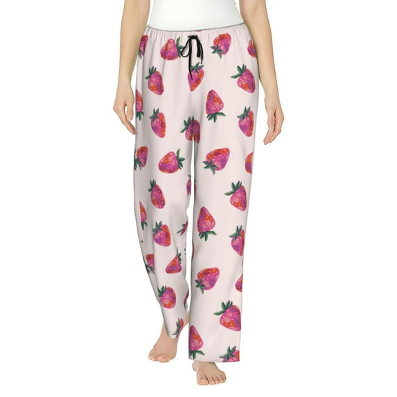 Gukieu Hand Drawn Strawberry Print Women's Home Trousers, with Pockets and Drawstring Pajamas, Home Pajamas, Sleepwear-Large