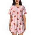 thumbnail image 1 of Gukieu Hand Drawn Strawberry Print Women's Short-sleeved Pajama Set, Round Neck Button Top Elastic Shorts 2-piece Set, Summer Home Leisure Clothing-X-Large, 1 of 6