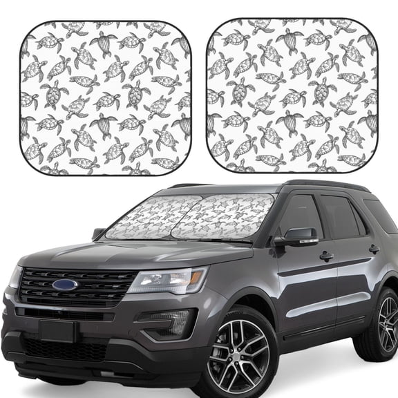 Gukieu Hand Drawn Turtle Print Car Windshield Sun Visor, Foldable Anti-UV Car Sun Visor Suitable for Vans, Trucks Car Accessories-Small