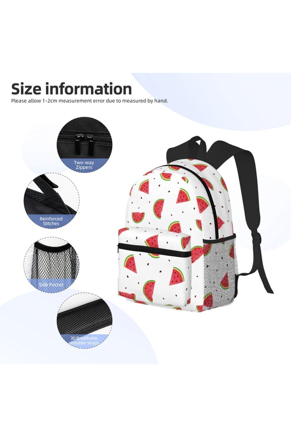 Hand Drawn Watermelon Print Backpack, Waterproof Backpack with Adjustable Shoulder Straps, Suitable for Campus, Business, Travel, Unisex