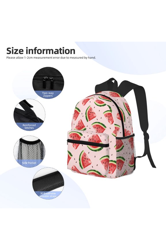 Hand Drawn Watermelon Print Backpack, Waterproof Backpack with Adjustable Shoulder Straps, Suitable for Campus, Business, Travel, Unisex