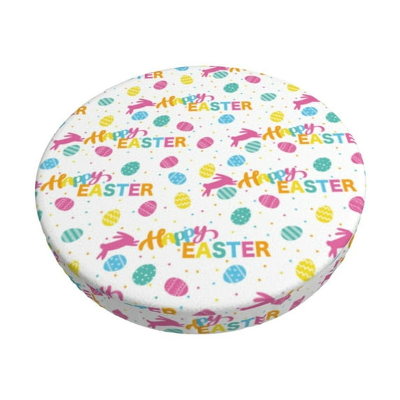 Gukieu Happy Easter Print Round Chair Cover, Dust-proof and Non-slip Bar Chair Protective Cover, Suitable for Bars, Restaurants, Offices-14 inch