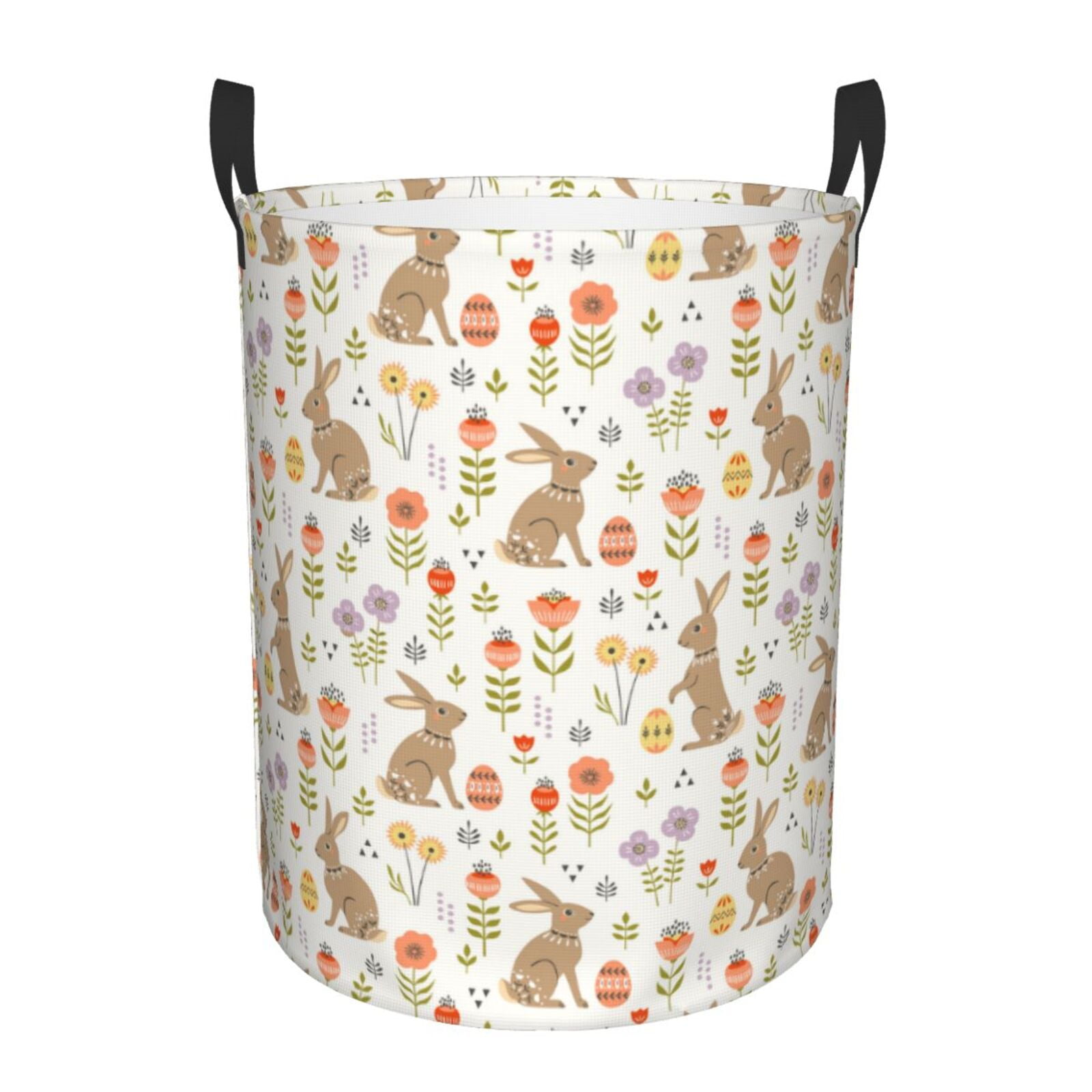 Gukieu Happy Easter Print Round Dirty Clothes Bag, Waterproof Standing Home Bathroom Storage Basket Car Trunk Storage Bag-Small