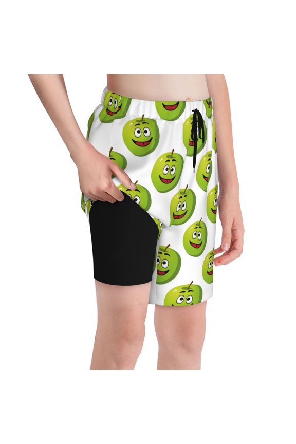 Happy Fruit Print Youth Beach Swimming Trunks, Adjustable Waist Quick-drying Summer Swimming Shorts-Medium