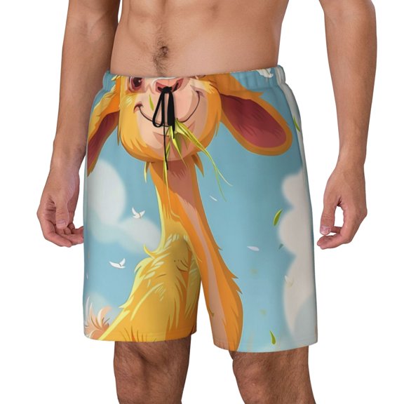 Gukieu Happy Goat In Meadow Print Men's Double Layer Sports Swim Trunks, Quick Dry Adjustable Waist Swim Shorts Swimwear-Medium