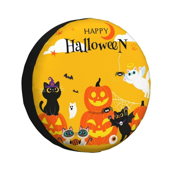 Gukieu Happy Halloween1 Print Car Tire Cover, Adjustable Waterproof and Dustproof Tire Protection Cover, Suitable for SUV, Truck, Van-16 inch