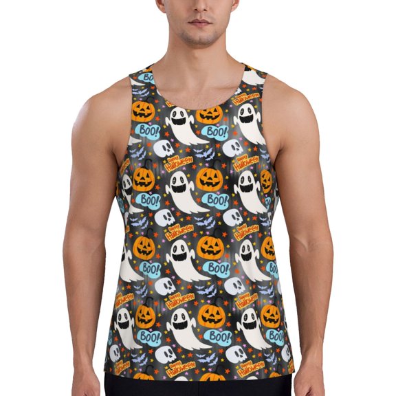 Gukieu Happy Halloween2 Print Men's Quick Dry Fitness Vest, Round Neck Sleeveless Fitness Bodybuilding Top-XX-Large