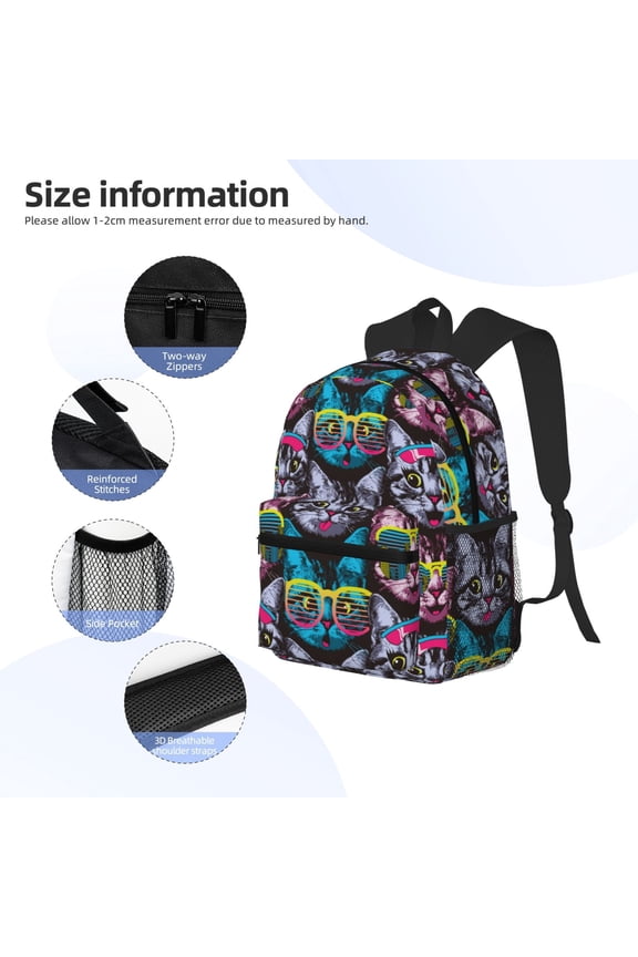 Happy Kitten Faces Print Backpack, Waterproof Backpack with Adjustable Shoulder Straps, Suitable for Campus, Business, Travel, Unisex