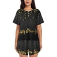 thumbnail image 1 of Gukieu Happy New Year Print Women's Short-sleeved Pajama Set, Round Neck Button Top Elastic Shorts 2-piece Set, Summer Home Leisure Clothing-XX-Large, 1 of 6