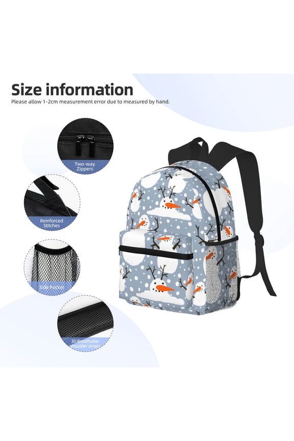 Happy Snowmen Snowfall Print Backpack, Waterproof Backpack with Adjustable Shoulder Straps, Suitable for Campus, Business, Travel, Unisex