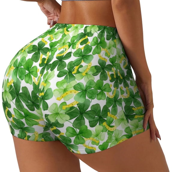 Gukieu Happy St. Patrick's Day Print Women's Sports Shorts, Elastic Waist High Stretch Running Yoga Gym Sweatpants-Small