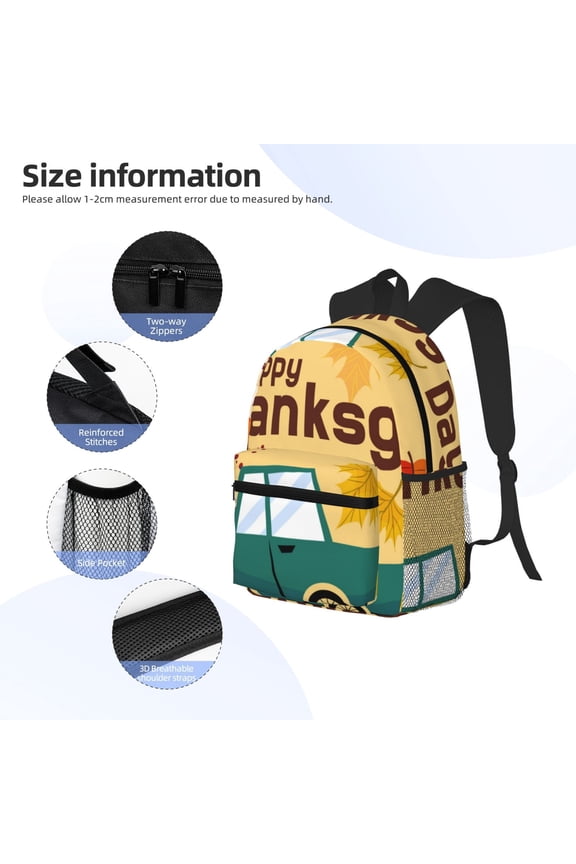 Happy Thanksgiving Day Print Backpack, Waterproof Backpack with Adjustable Shoulder Straps, Suitable for Campus, Business, Travel, Unisex
