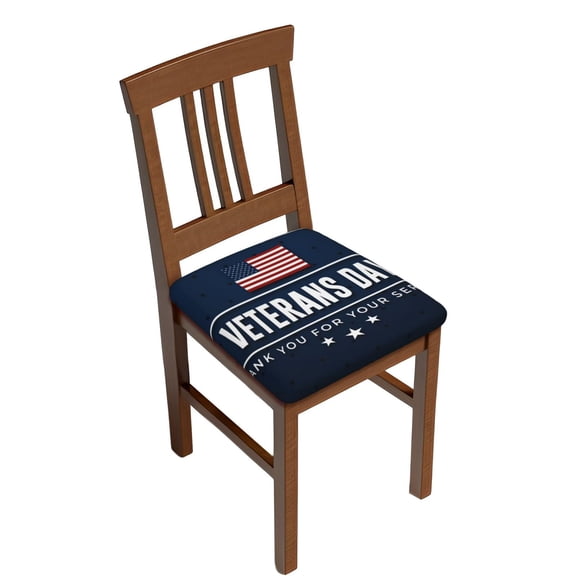 Gukieu Happy Veterans Day Print Square Cushion Cover, Elastic Strap Chair Protector, Suitable for Family Restaurant, Hotel Banquet Decorations-Two Pieces
