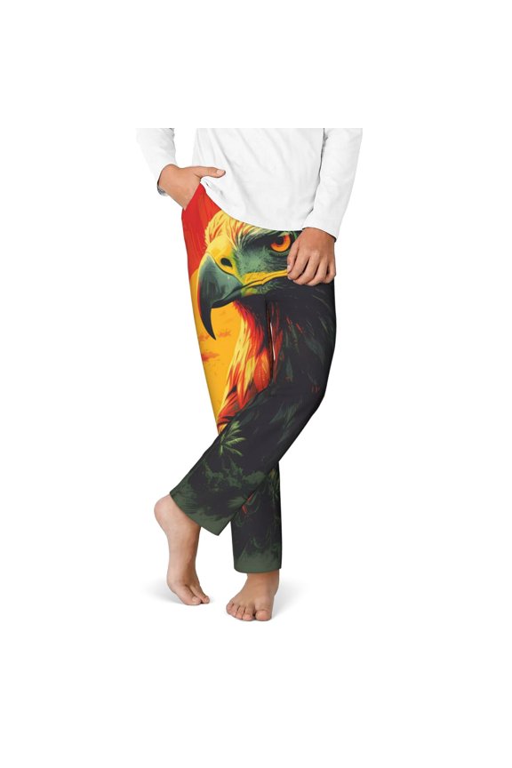 Hawaiian Style Bald Eagle Print Youth Home Trousers, Elastic Waistband with Pockets for Home and Outing, Suitable for Children Aged 5-16-Large