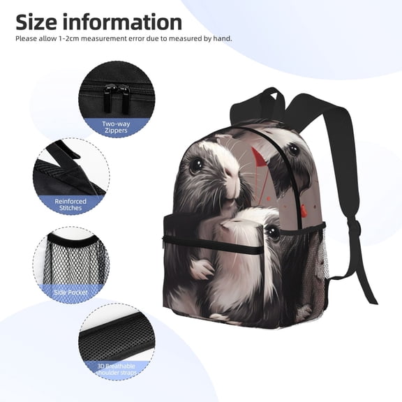 Gukieu Heart Guinea Pig Couple Print Backpack, Waterproof Backpack with Adjustable Shoulder Straps, Suitable for Campus, Business, Travel, Unisex