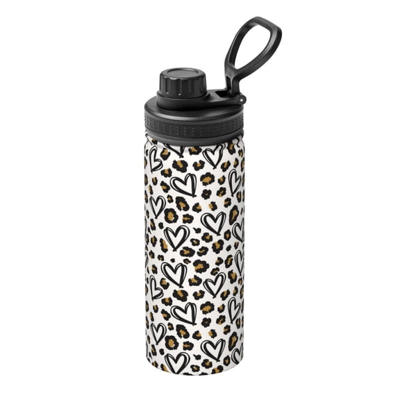 Gukieu Heart Leopard Print 18OZ Portable Sports Water Bottle, Stainless Steel Insulated Water Cup for Men and Women, Suitable for Gym, Travel, Camping
