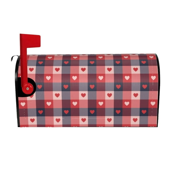 Gukieu Heart Plaid Print Magnetic Mailbox Cover, Sun-proof and Waterproof Home Yard Mailbox Cover-25.5x21 in