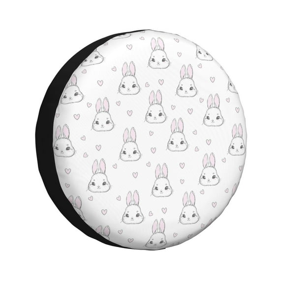 Gukieu Heart Rabbit Print Car Tire Cover, Adjustable Waterproof and Dustproof Tire Protection Cover, Suitable for SUV, Truck, Van-17 inch