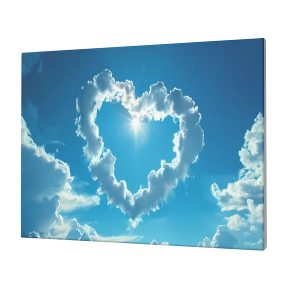 Gukieu Heart Shaped Cloud Print Horizontal Canvas Decorative Painting 12x16 Inch Shrinkage Resistant Frame Hanging Home Wall Art Decor