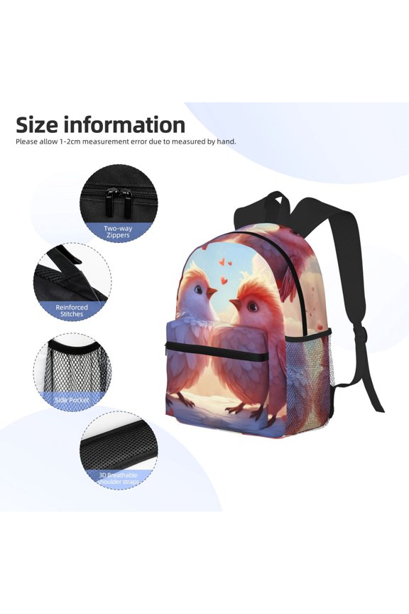 Heart Sky Bird Couple Print Backpack, Waterproof Backpack with Adjustable Shoulder Straps, Suitable for Campus, Business, Travel, Unisex