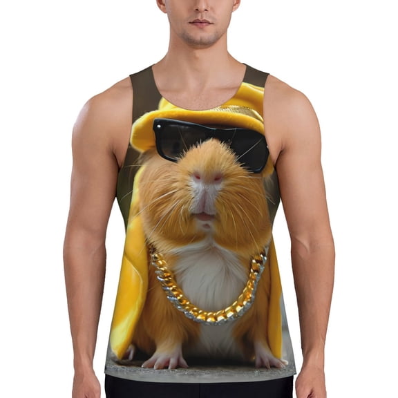 Gukieu Heavy Metal Style Guinea Pig Print Men's Quick Dry Fitness Vest, Round Neck Sleeveless Fitness Bodybuilding Top-Large