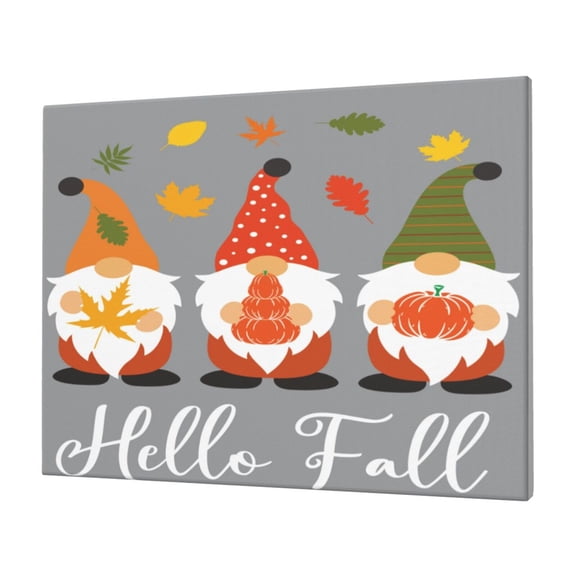 Gukieu Hello Fall Gnomes Print Horizontal Canvas Decorative Painting 12x16 Inch Shrinkage Resistant Frame Hanging Home Wall Art Decor