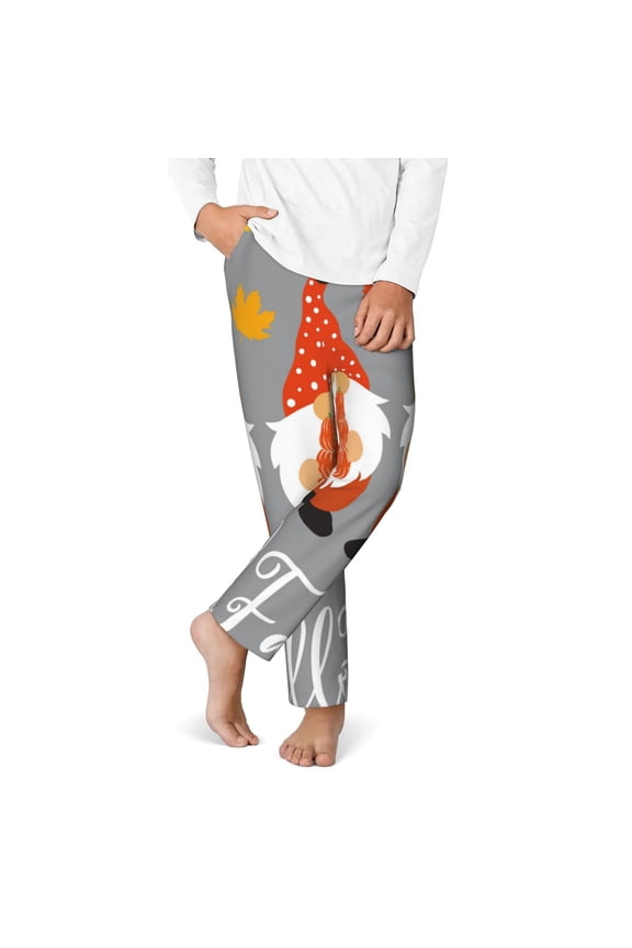 Hello Fall Gnomes Print Youth Home Trousers, Elastic Waistband with Pockets for Home and Outing, Suitable for Children Aged 5-16-XS(5-6)