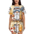 thumbnail image 1 of Gukieu Hello Summer Cute Gnome Print Women's Short-sleeved Pajama Set, Round Neck Button Top Elastic Shorts 2-piece Set, Summer Home Leisure Clothing-Small, 1 of 6