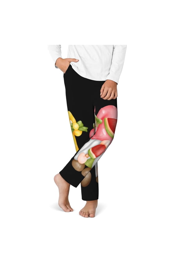 Hello Summer Gnome Print Youth Home Trousers, Elastic Waistband with Pockets for Home and Outing, Suitable for Children Aged 5-16-XS(5-6)
