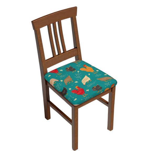 Gukieu Hens And Rooster Print Square Cushion Cover, Elastic Strap Chair Protector, Suitable for Family Restaurant, Hotel Banquet Decorations-Four Pieces