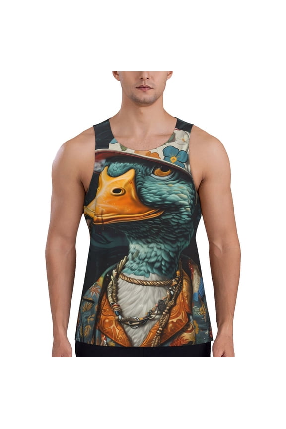 Hip-Hop Duck Print Men's Quick Dry Fitness Vest, Round Neck Sleeveless Fitness Bodybuilding Top-3X-Large