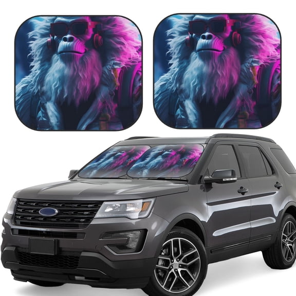 Gukieu Hip-Hop Glasses Gorilla Print Car Windshield Sun Visor, Foldable Anti-UV Car Sun Visor Suitable for Vans, Trucks Car Accessories-Small
