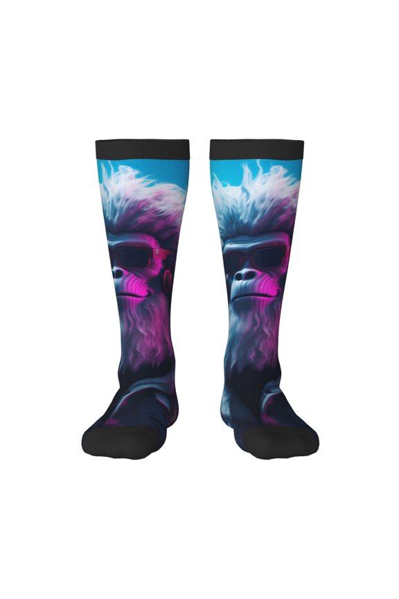 Hip-Hop Glasses Gorilla Print Contrast Color Stockings, Elastic Sports Socks Warm Socks Clothing Accessories, Adult Unisex