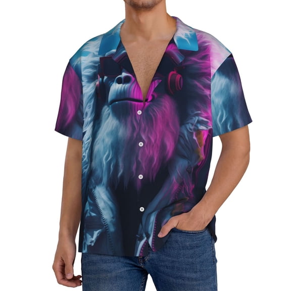 Gukieu Hip-Hop Glasses Gorilla Print Men's Short-sleeved Shirts, Button-down Pocket Shirts, T-shirts, Beach Vacation Travel Summer Clothing-4X-Large