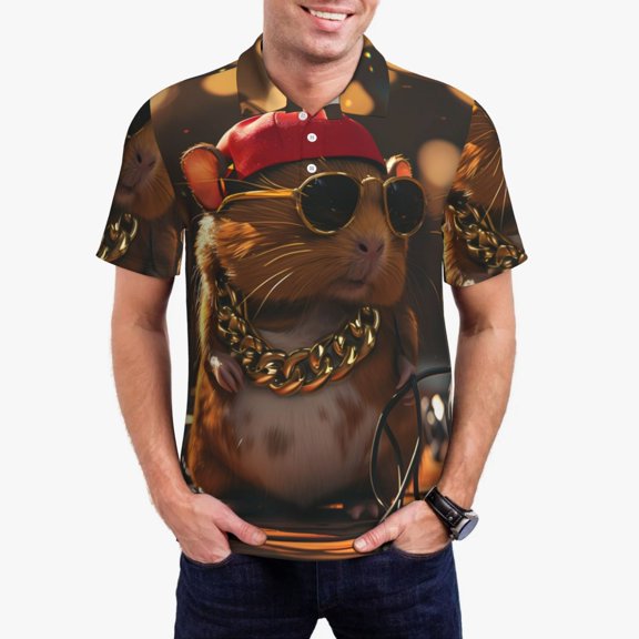 Gukieu Hip-Hop Guinea Pig. Print Men's Quick-drying POLO Shirt, Button-down Summer T-shirt, Suitable for Work and Outdoor Activities-X-Large