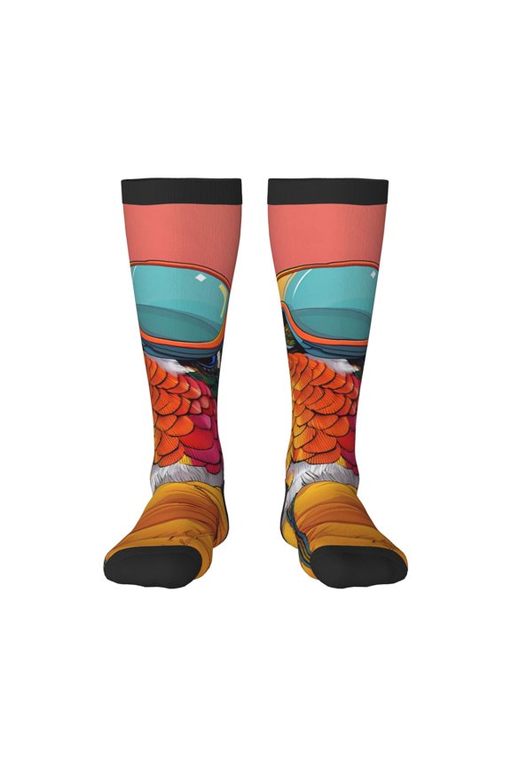Hip Hummingbird In Jacket Print Contrast Color Stockings, Elastic Sports Socks Warm Socks Clothing Accessories, Adult Unisex
