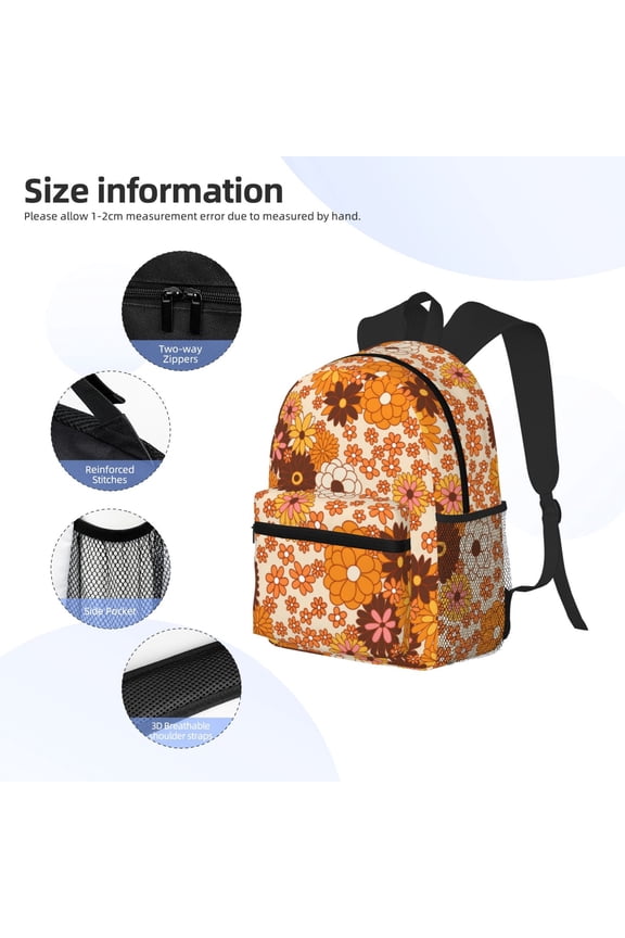 Hippie Ditsy Floral Print Backpack, Waterproof Backpack with Adjustable Shoulder Straps, Suitable for Campus, Business, Travel, Unisex