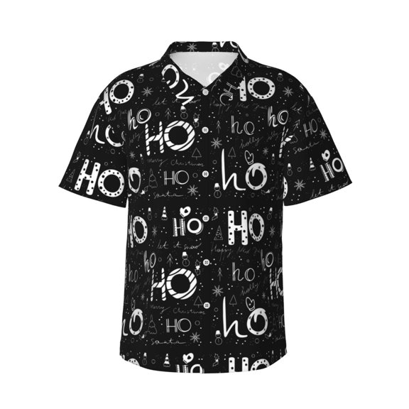 Gukieu Ho-Ho-Ho 2 Print Men's Short-sleeved Shirts, Button-down Lapel Hawaiian Shirts, T-shirts, Beach Vacation Summer Casual Wear,Small