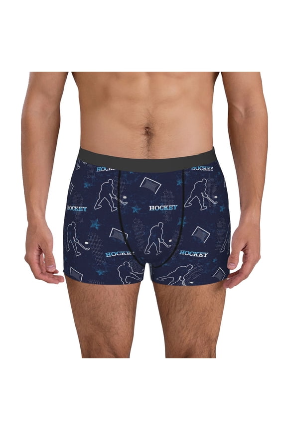 Hockey Players Print Men's Boxer Briefs, High Elastic Moisture Wicking Boxer Briefs Underwear-Large